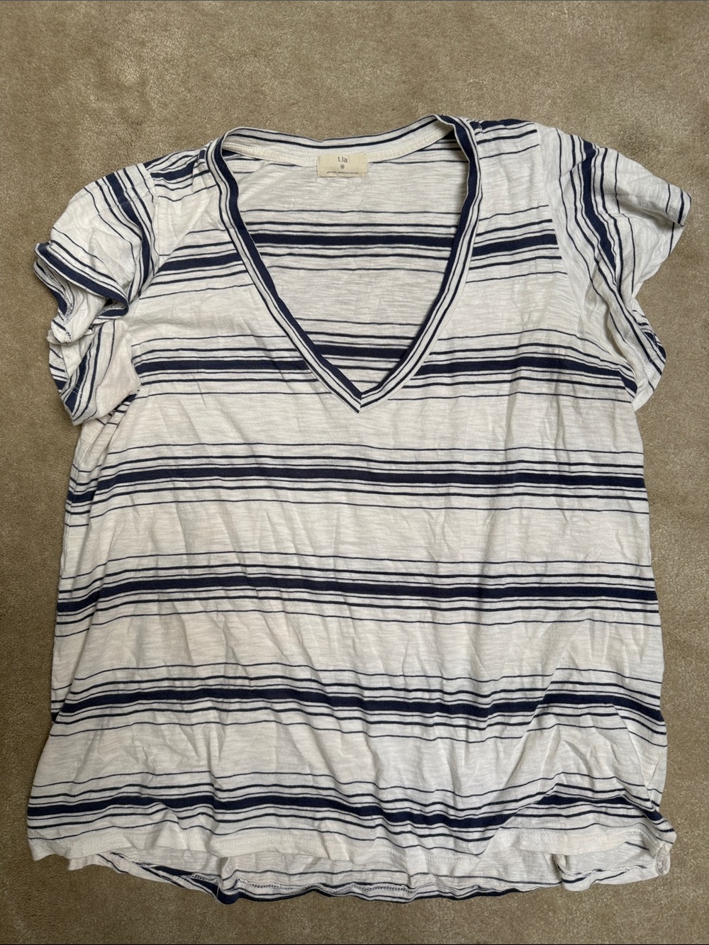 Like New! Anthropologie Navy Stripe Flutter Sleeve Tee
